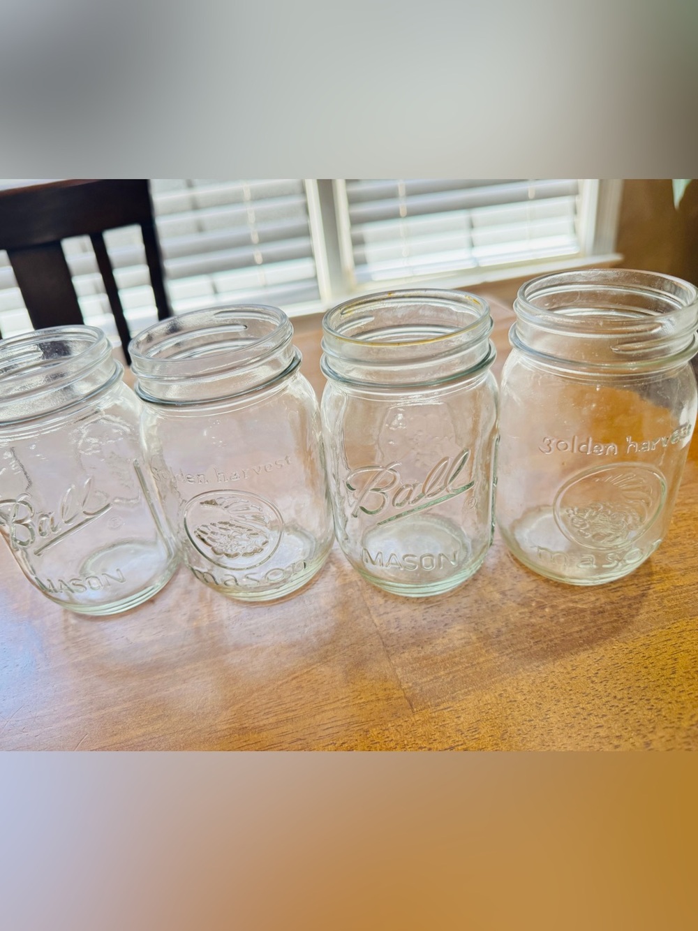 Golden Harvest and Ball Brand Mason Jar Set of 4 Without Lids Preowned Pint Size